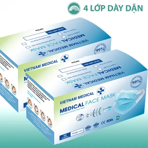 Khẩu trang y tế loại 4 lớp quai nhỏ