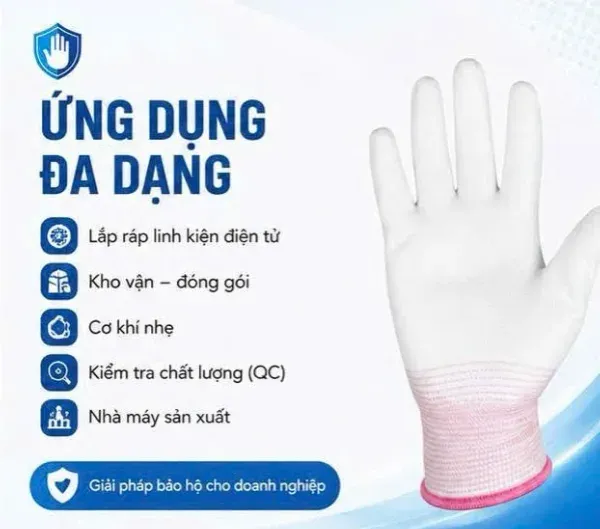 Găng tay sợi trắng phủ PU lòng bàn tay viền hồng
