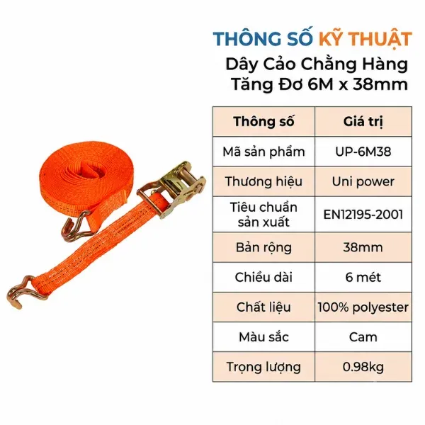 Dây Cảo Chằng Hàng Tăng Đơ 6M x 38mm
