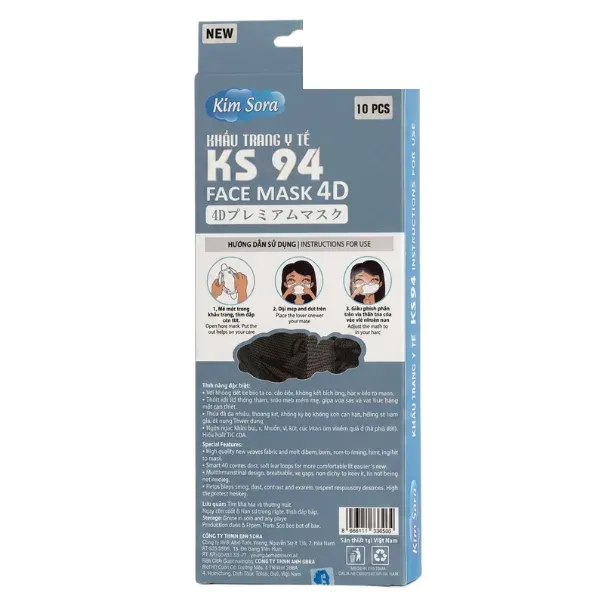 Khẩu trang y tế KS94 cao cấp 4 lớp Kim Sora (Màu Đen)