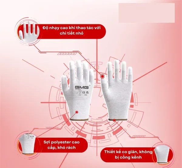 Găng tay nhúng keo đầu ngón tay 13 kim polyester trắng