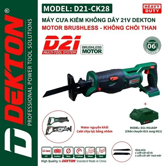 Máy cưa kiếm pin 21V Dekton D21-CK28 (chưa có pin sạc)