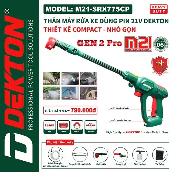 Máy rửa xe Dekton M21-SRX775CP chưa pin sạc