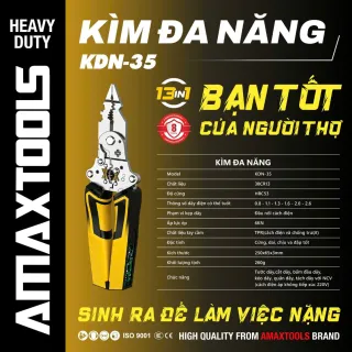 Kìm Đa Năng 13 trong 1 Amaxtools KDN-35, Cách Điện 220V, Tước/Cắt/Bấm/Kéo/Quấn/Tách Dây