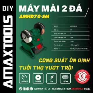 Máy Mài 2 Đá Dùng Pin Amaxtools AMHD70-SM 150W, Đường Kính Đá 70mm