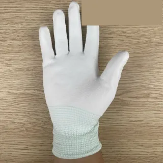 Găng tay sợi trắng bàn tay phủ PU không viền