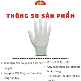 Găng tay sợi trắng bàn tay phủ PU