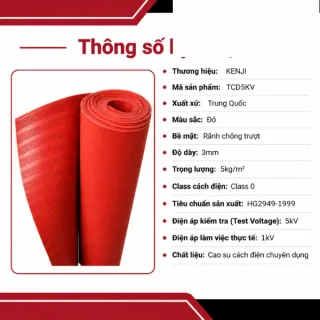 Thảm cao su cách điện 5kV màu đỏ mặt rãnh