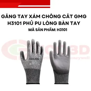 Găng tay xám HPPE chống cắt A1 phủ PU lòng bàn tay