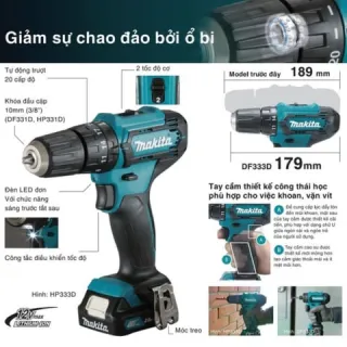 Máy khoan pin cầm tay Makita HP333DSYE công suất hoạt động mạnh mẽ đáp ứng nhu cầu của bạn.