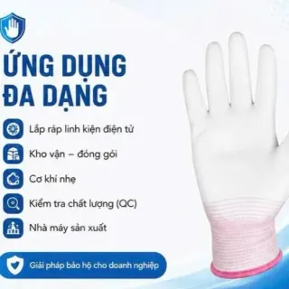 Găng tay sợi trắng phủ PU lòng bàn tay viền hồng