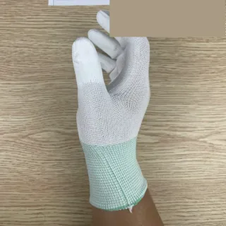 Găng tay sợi trắng ngón tay phủ PU không viền