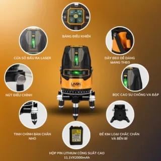Máy cân bằng laser 5 tia xanh Laisai LSG6860D tự động cân bằng tia sáng chỉ trong 5 giây và độ chính xác ±1mm/10m