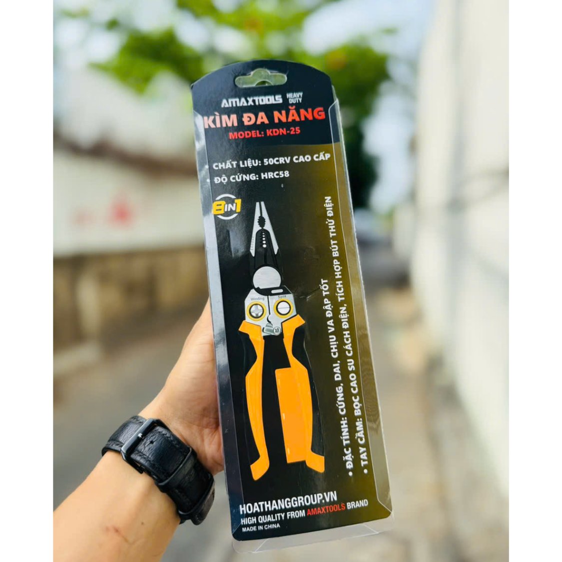 Kìm Điện Đa Năng Amaxtools KDN-25 Chức Năng 8 Trong 1 - Cắt Dây, Tuốt Dây, Tách Dây