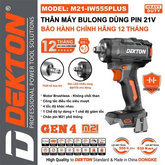 Máy siết mở bulong dekton m21-iw555plus